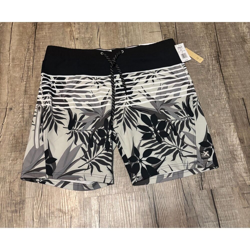 NWT‎ ZeroXposur E-Board Shorts Men’s XL Swim Trunks Black Gray Tropical